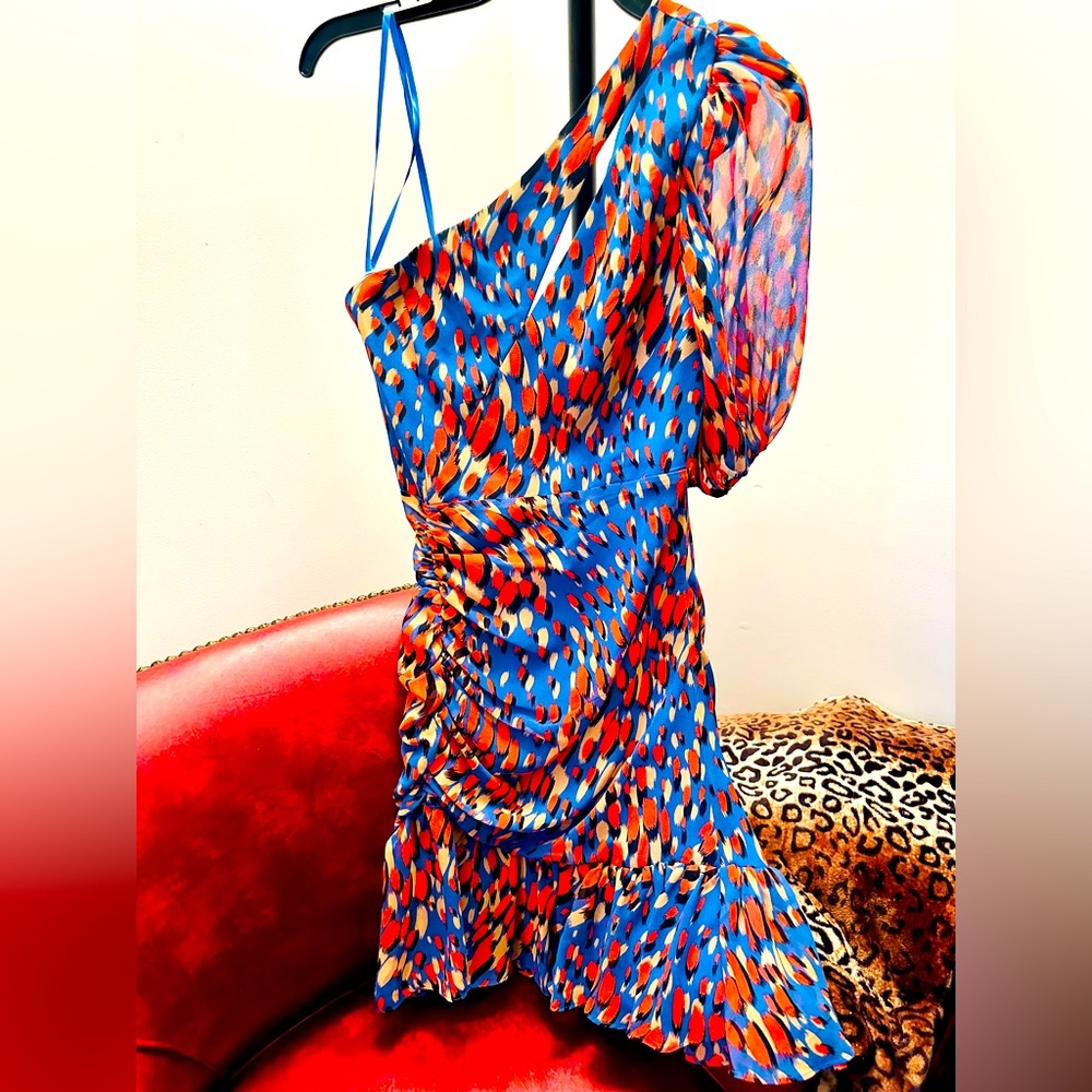 BCBGMAXAZRIA One Shoulder Cutout Party Dress, Multicolor, Size 2, NWOT